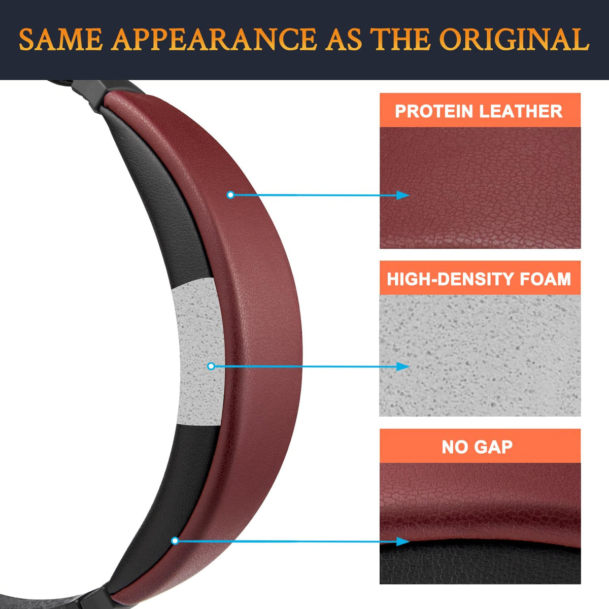 SOULWIT burgundy headband cover material shows protein leather for lasting comfort