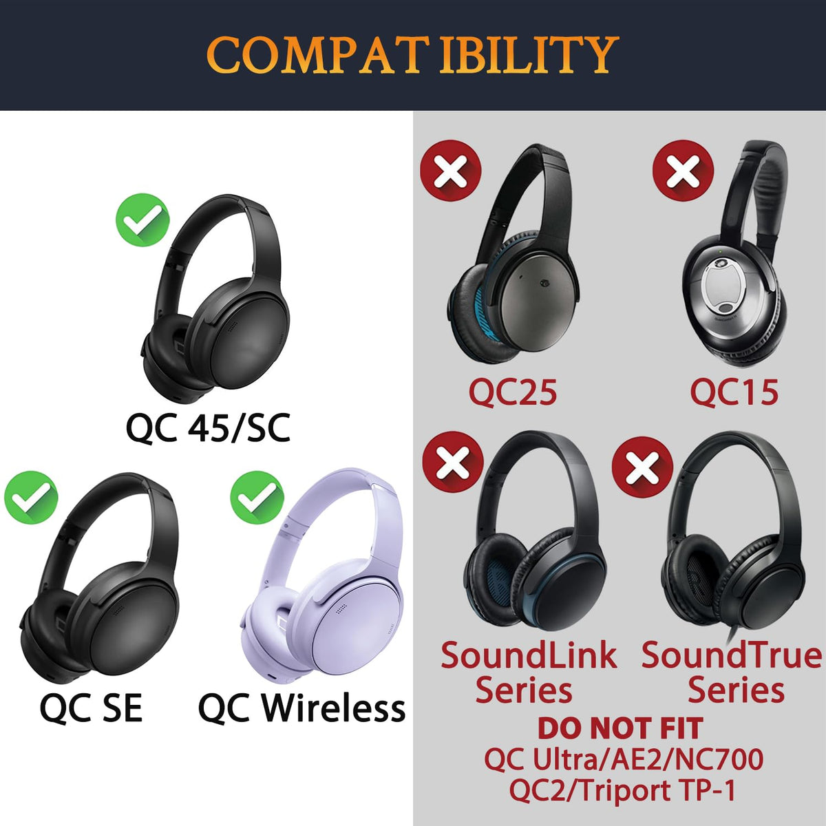 SOULWIT headband cover for QC45 rear view improves grip and durability.