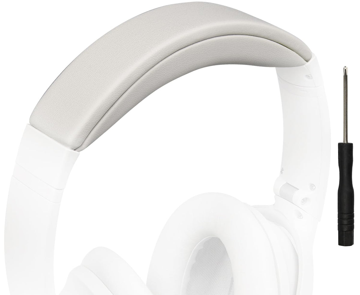 SOULWIT headband cover in white smoke close-up showing premium protein leather for comfort