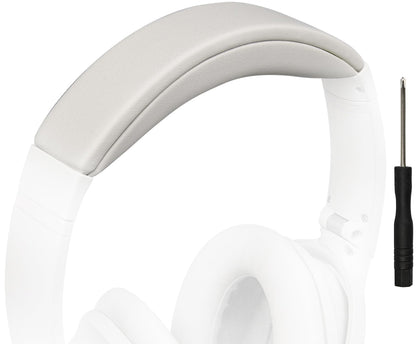 SOULWIT headband cover in white smoke close-up showing premium protein leather for comfort