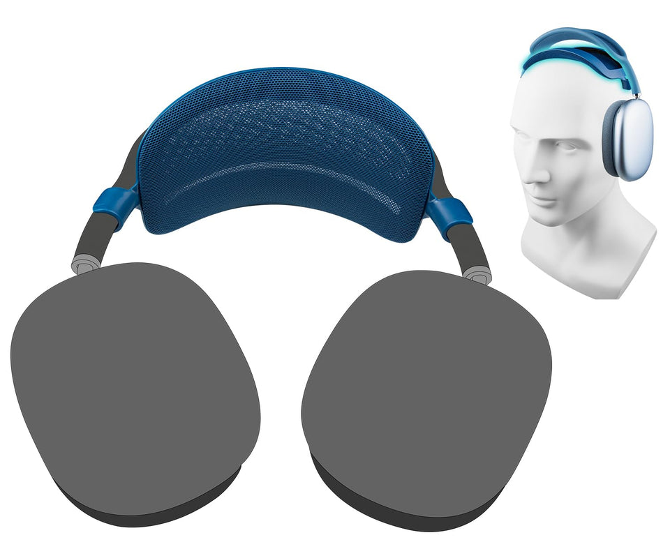 SOULWIT headband pad in navy blue enhances AirPods Max comfort during long listening sessions.