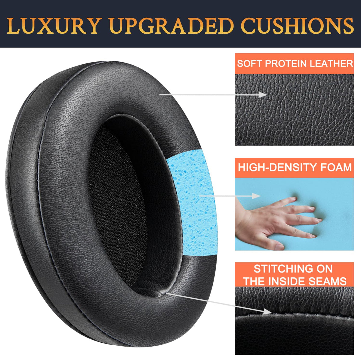 SOULWIT earpad being installed by hand showing quick easy replacement benefit