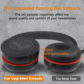 SOULWIT earpads installed on Jabra Evolve 65 demonstrating restored comfort benefit