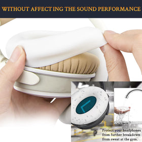 SOULWIT QC25 beige earpads attachment close-up for easy installation