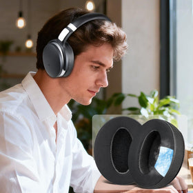SOULWIT earpads alongside a ruler to show scale and correct sizing for compatible Sennheiser models