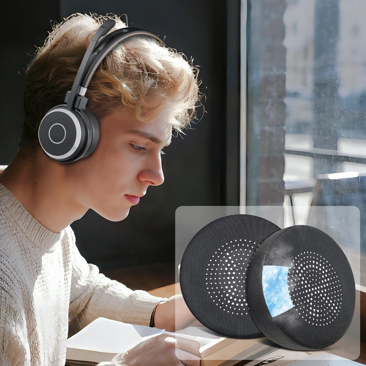 SOULWIT earpads beside a ruler showing precise dimensions and correct fit benefit