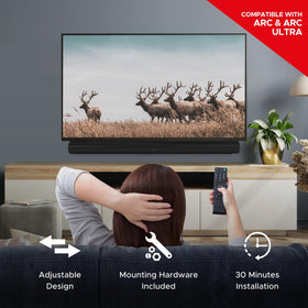 Sound Bass Arc Mount supports VESA 100–600 mm and large TV sizes.