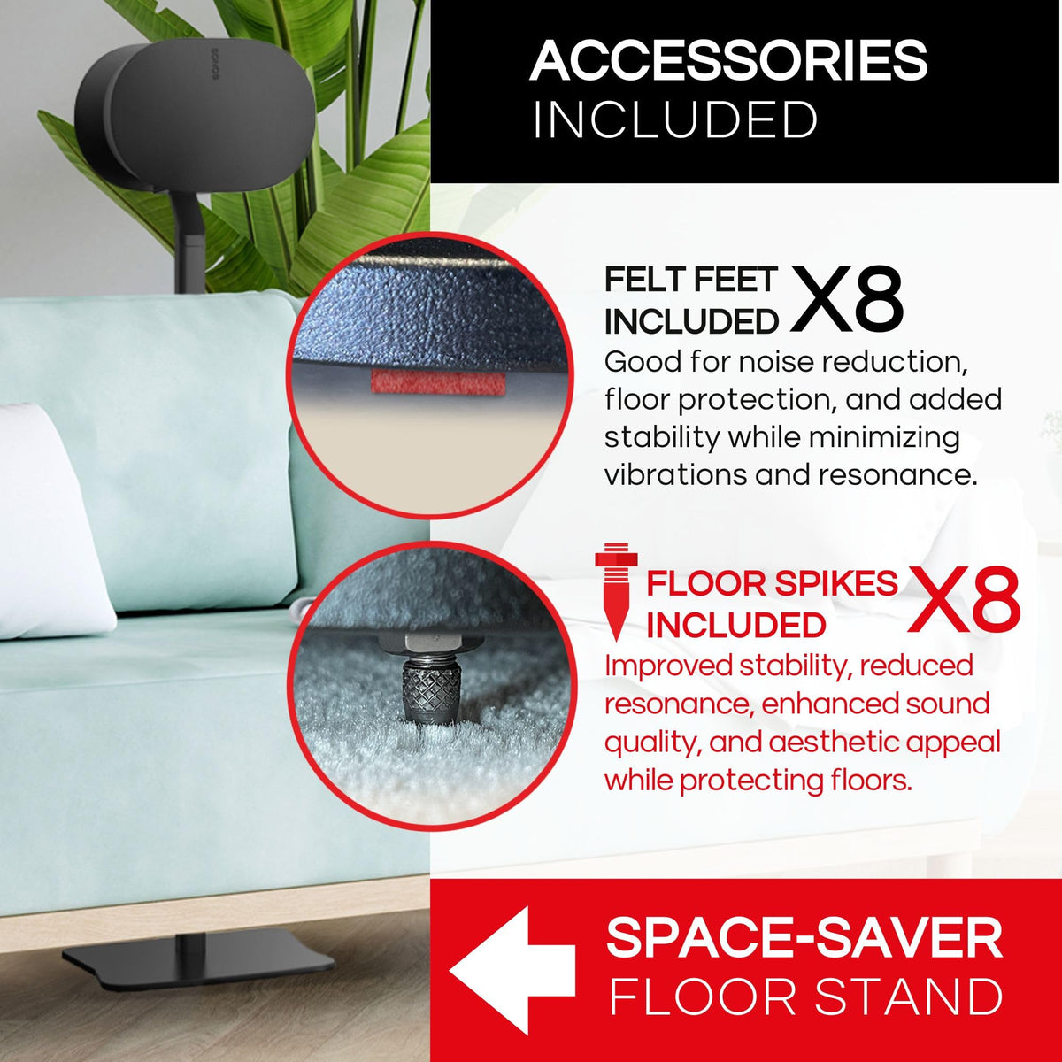 Sound Bass ERA300 floor stand cable-management closeup emphasizes tidy installations.