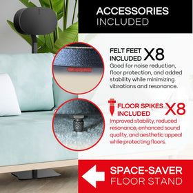 Sound Bass ERA300 floor stand cable-management closeup emphasizes tidy installations.