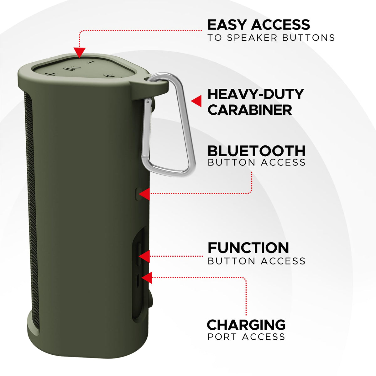 Sound Bass Roam2 case clips to bags or bikes for easy transport