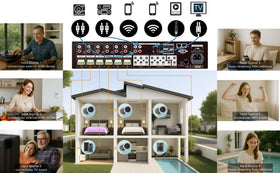 Soundavo WS66i six-zone layout graphic illustrating independent streams.