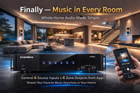 Soundavo WS66i wall keypad mounted for quick zone adjustments.