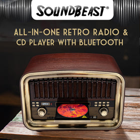 SoundBeast all-in-one radio side view shows real wood finish, ideal for cozy spaces