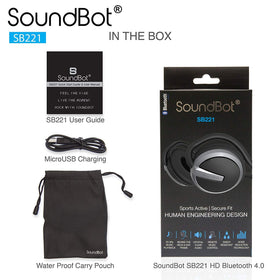 Soundbot SB221 near water drops showing sweat-resistant finish benefit