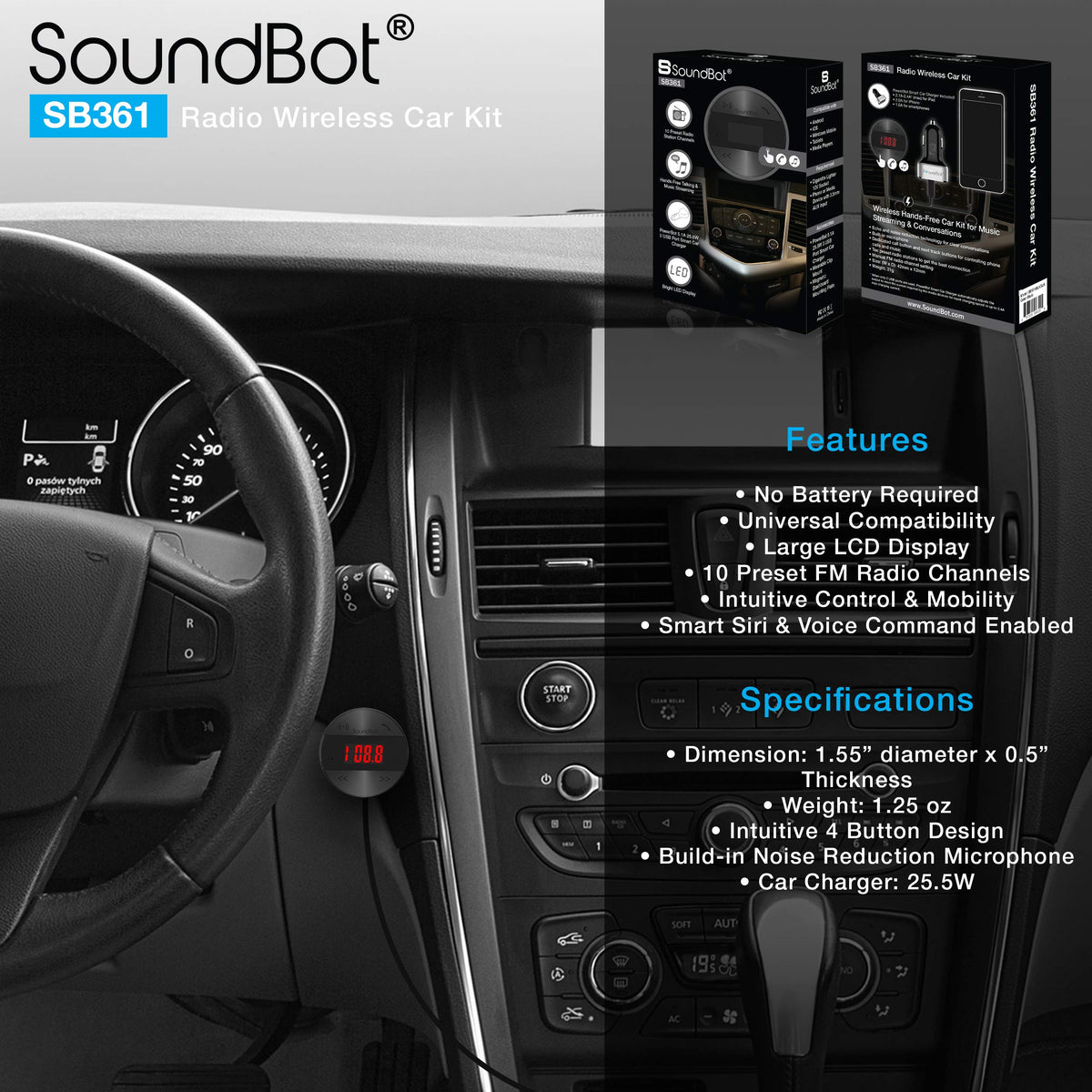 SoundBot SB361 3.5mm cable plugged in for universal audio compatibility
