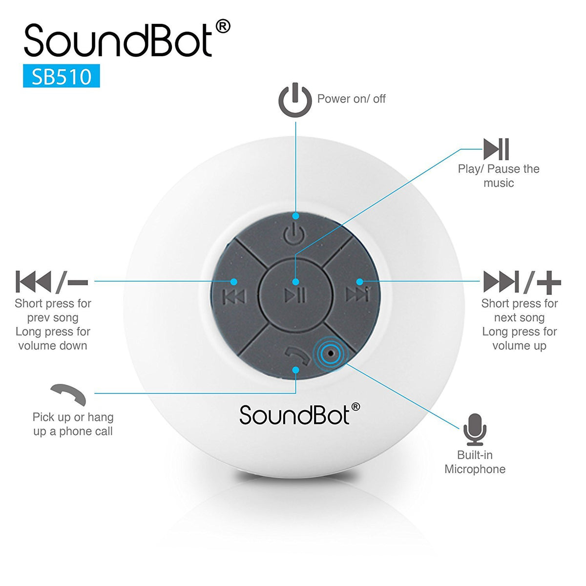 Soundbot SB510 compact white body ideal for home or travel.