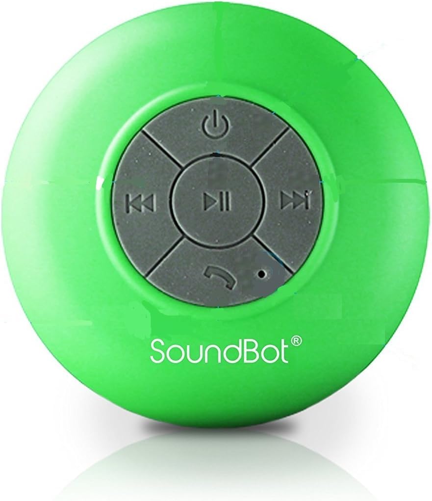 Soundbot SB510 green shower speaker delivers clear audio for bathroom listening
