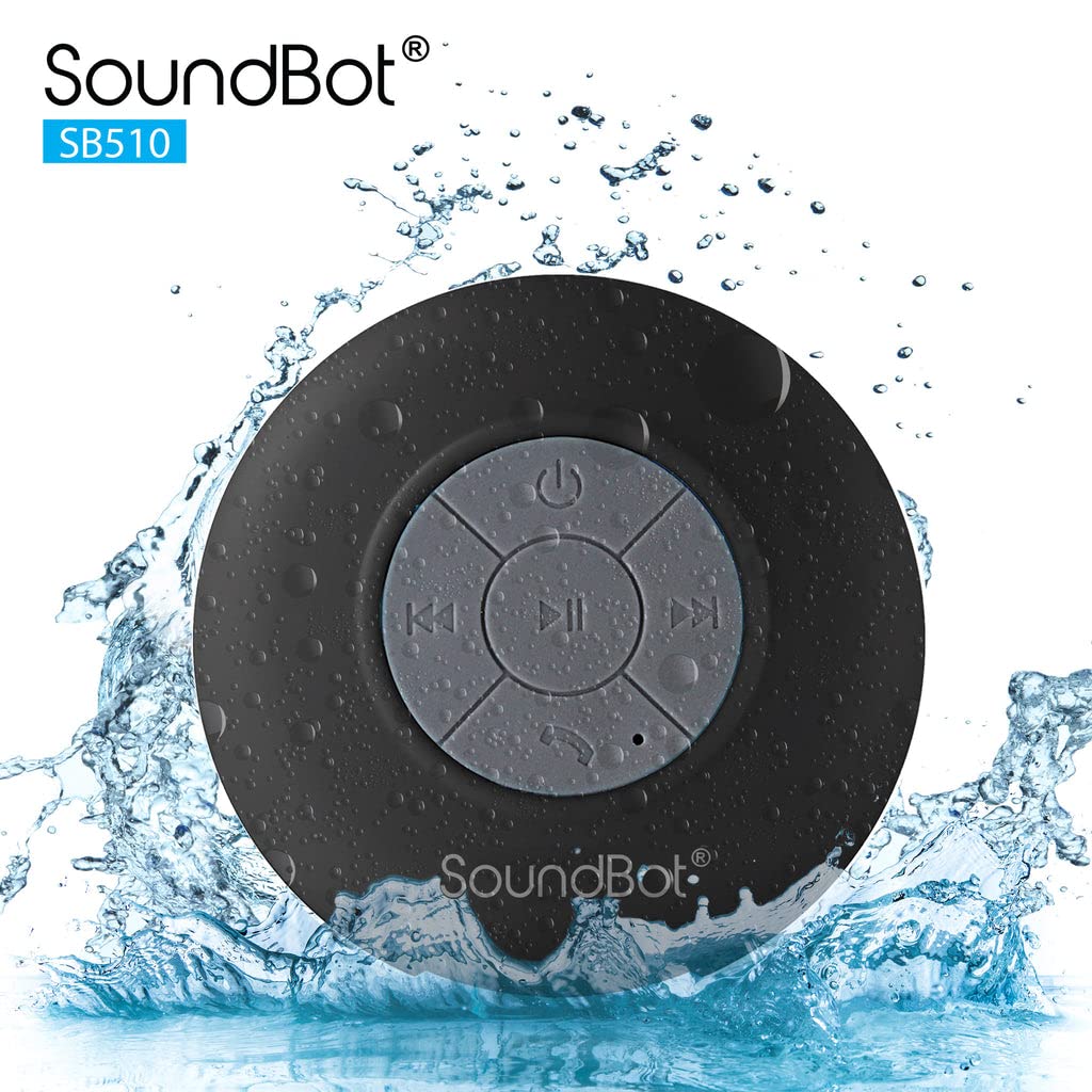 Soundbot SB510 side controls closeup with tactile buttons for easy playback control