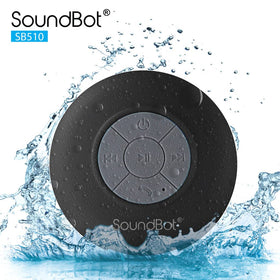 Soundbot SB510 side controls closeup with tactile buttons for easy playback control