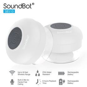 Soundbot SB510 suction cup attachment on glass or tile surfaces.