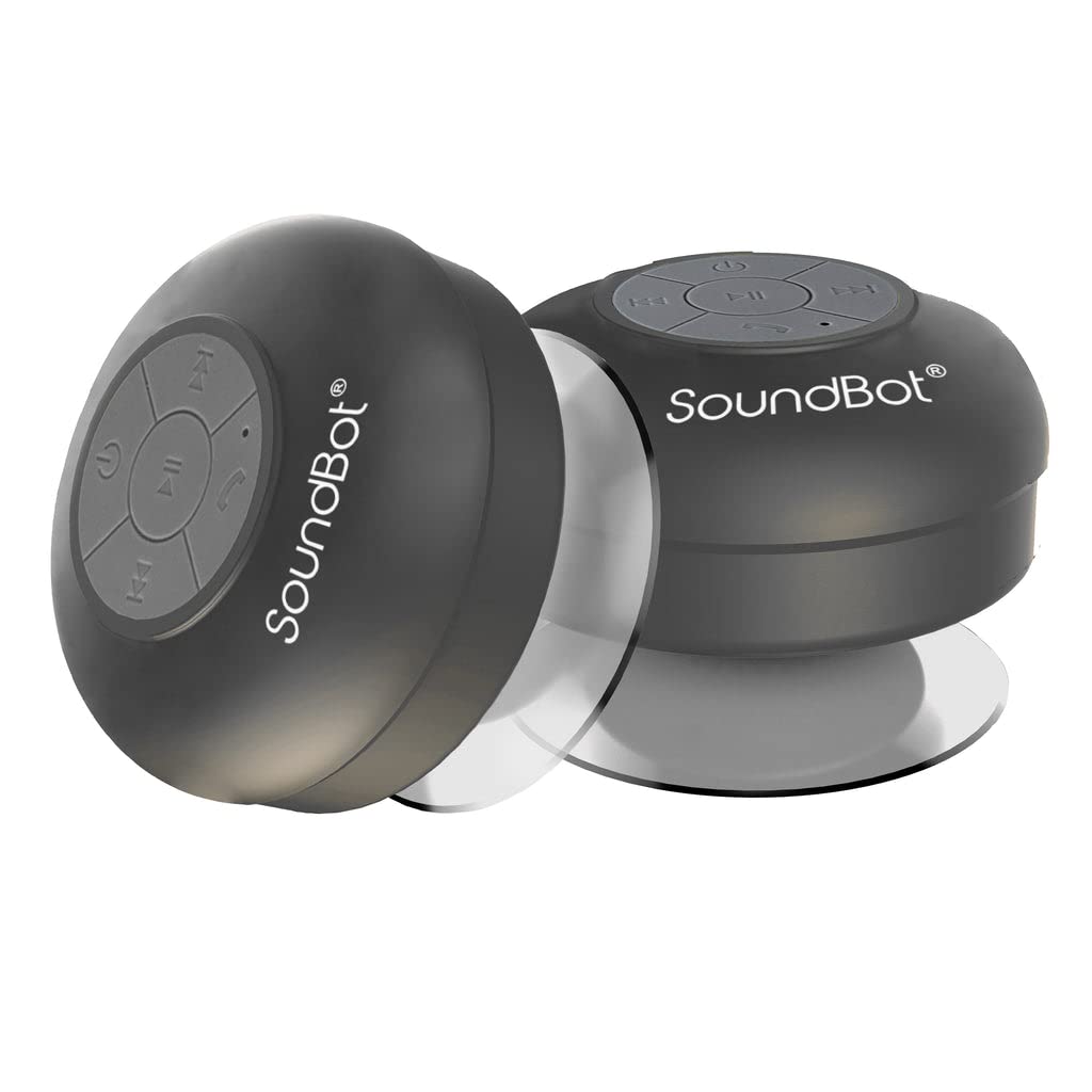 Soundbot SB510 suction cup attached to tile demonstrating secure mount and stability