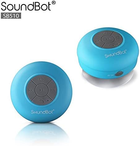Soundbot SB510 suction cup mount secured to tile for stable shower placement.