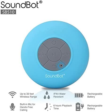 Soundbot SB510 compact speaker ideal for showers, gym bags, and home listening.