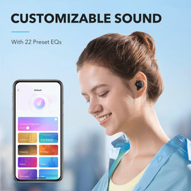 Soundcore A20i earbud close-up highlighting ergonomic shape and comfort