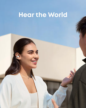 Soundcore AeroClip AI four-mic system enables crisp calls in busy settings.