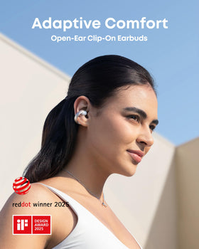 Soundcore AeroClip clip-on secure-fit provides stable, flexible wear for daily activities.