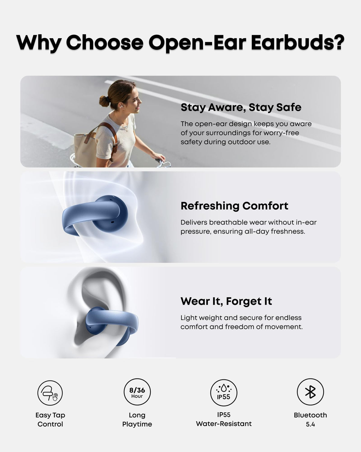 Soundcore AeroClip durable open-ring design supports daily activities.