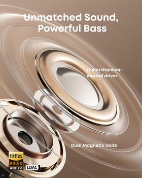 Soundcore AeroClip Hi-Res audio with rich bass.