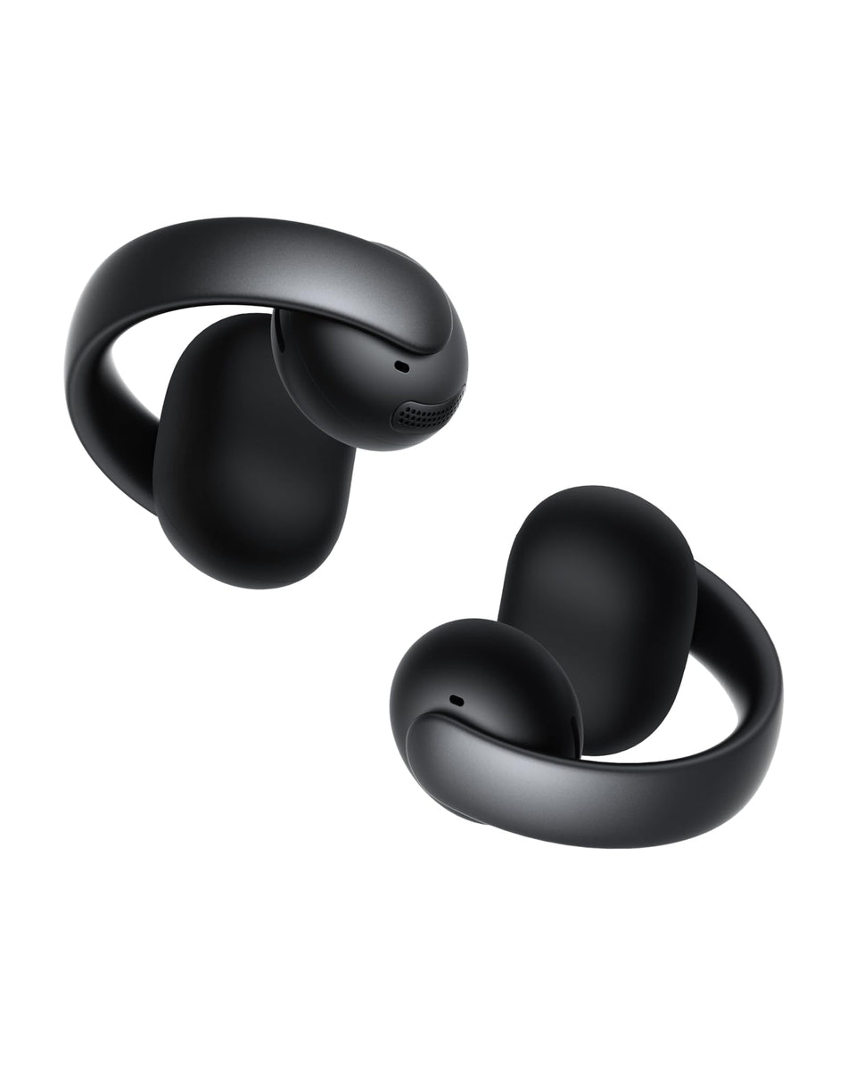 Soundcore AeroClip open-ear buds worn for all-day comfort during workouts.