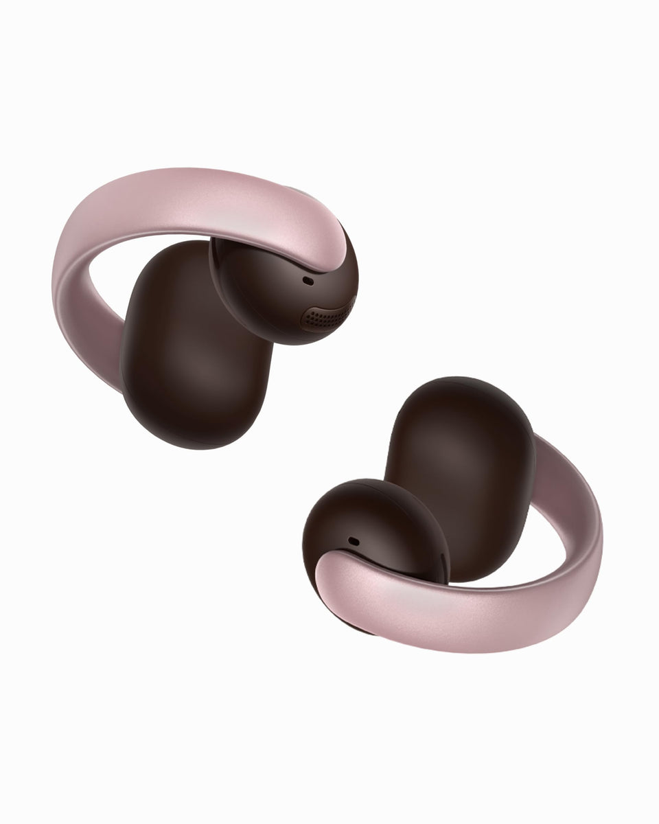 Soundcore AeroClip open-ear buds demonstrate comfortable open-ear listening.