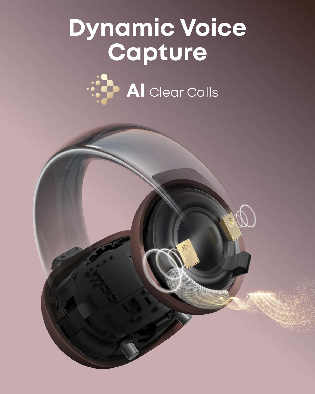 Soundcore AeroClip wind-blocking mesh reduces wind noise for better calls.