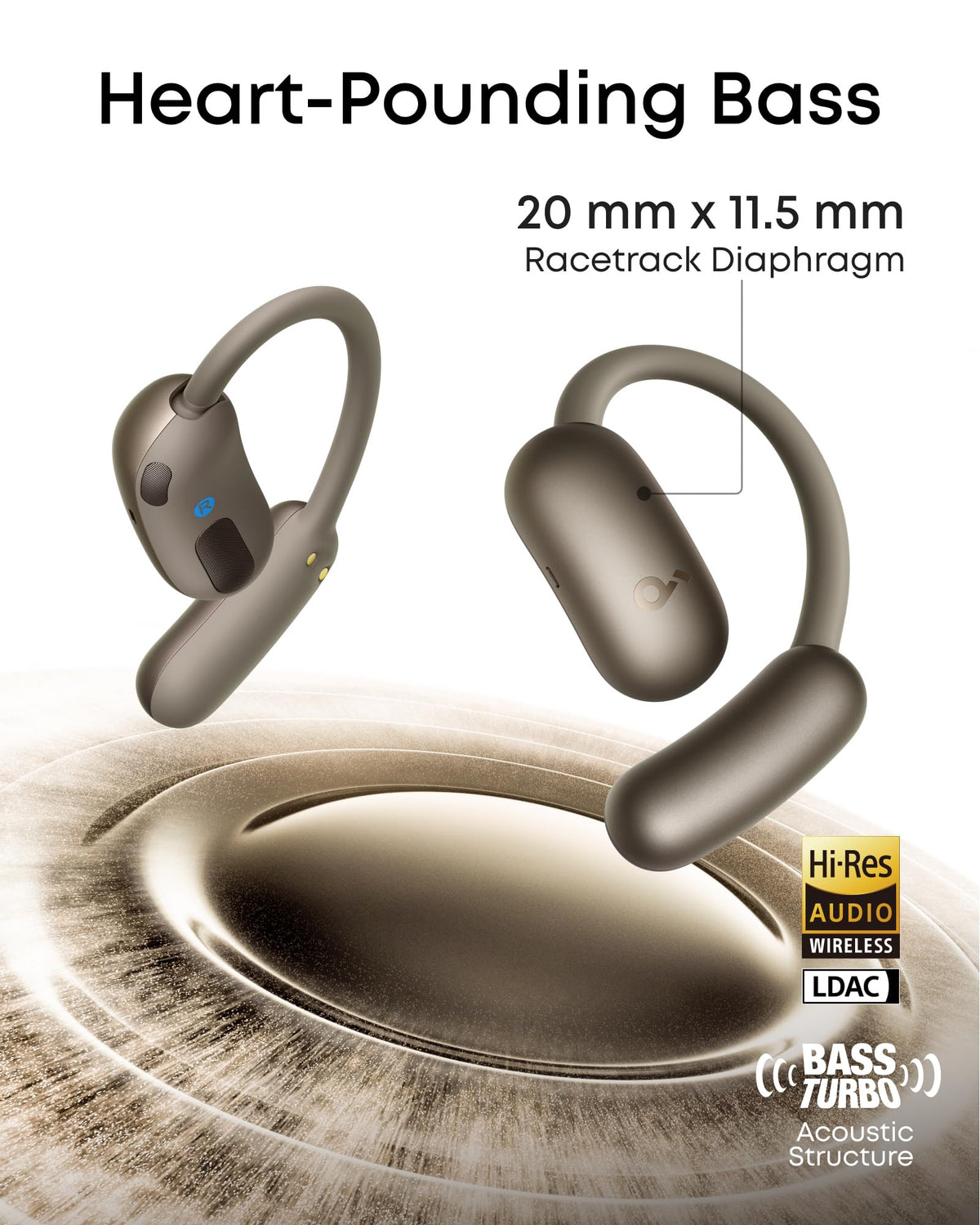 soundcore AeroFit 2 in ear scale comparison demonstrating non‑invasive open‑ear fit