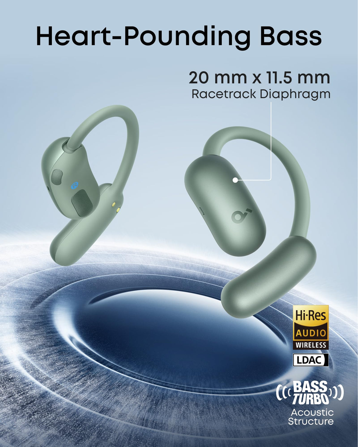 Soundcore AeroFit 2 LDAC-enabled Bluetooth for high-fidelity wireless sound.