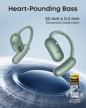 Soundcore AeroFit 2 LDAC-enabled Bluetooth for high-fidelity wireless sound.