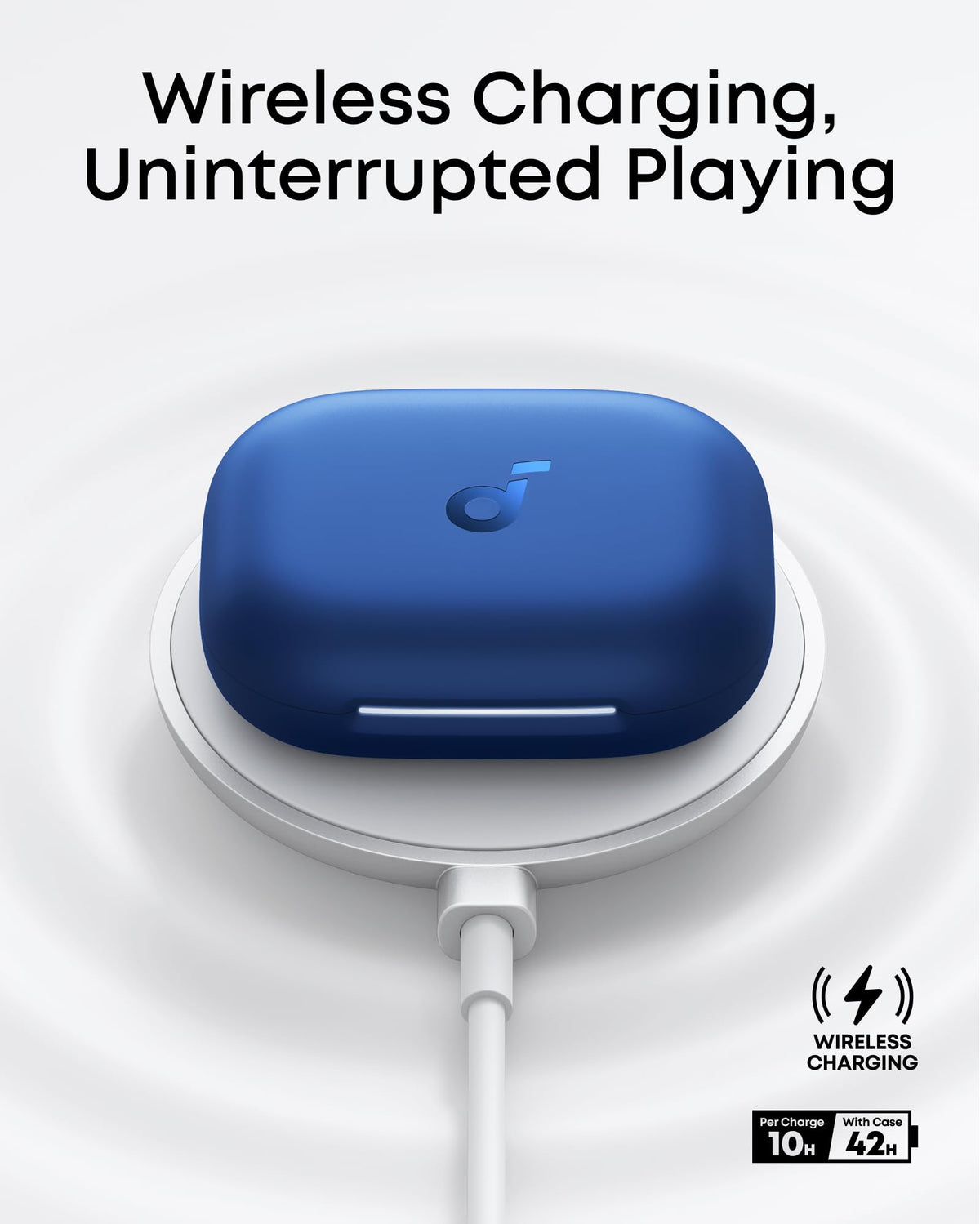 Soundcore AeroFit 2 long playtime with wireless charging case.