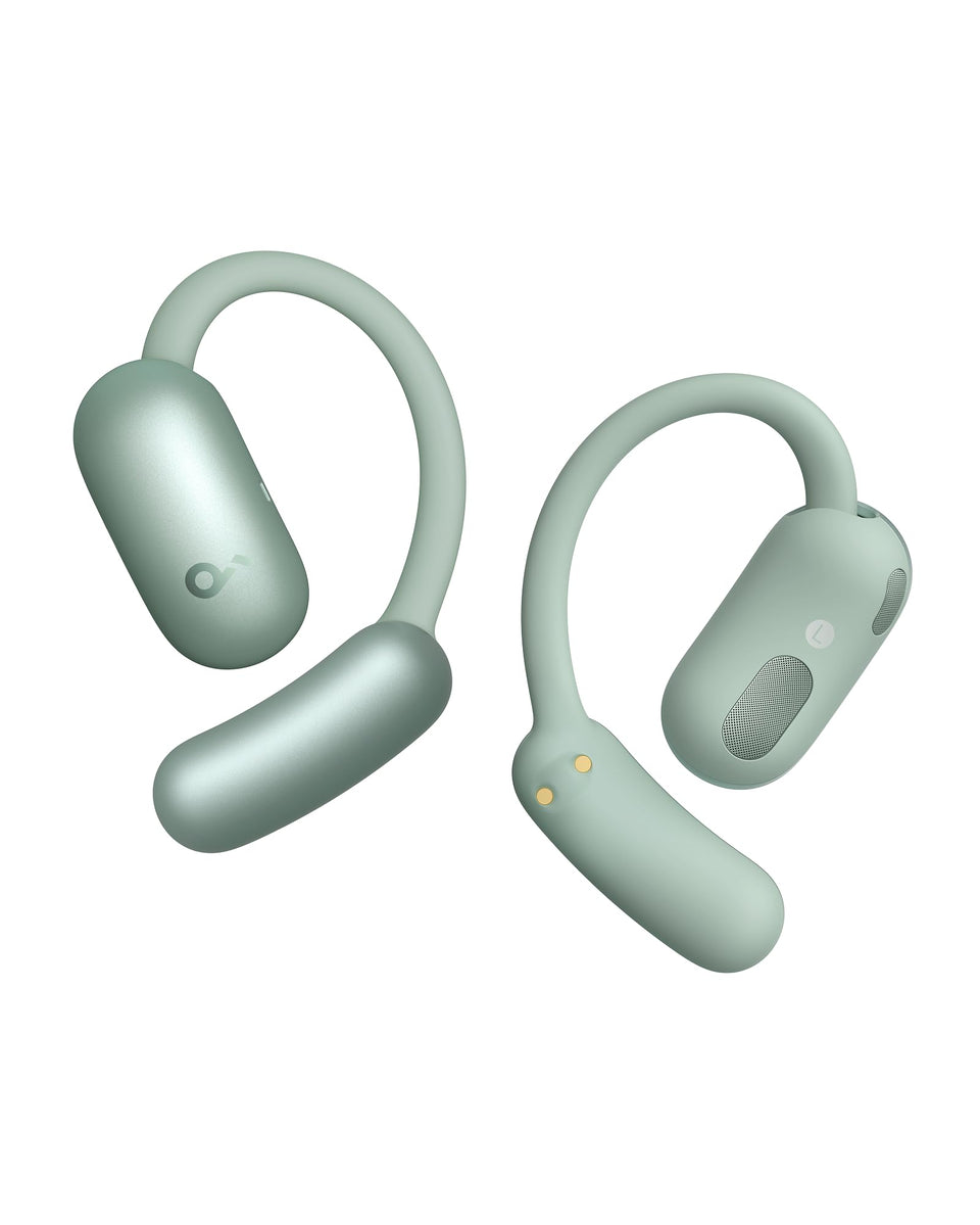 Soundcore AeroFit 2 open-ear design showing all-day comfort for work or travel.