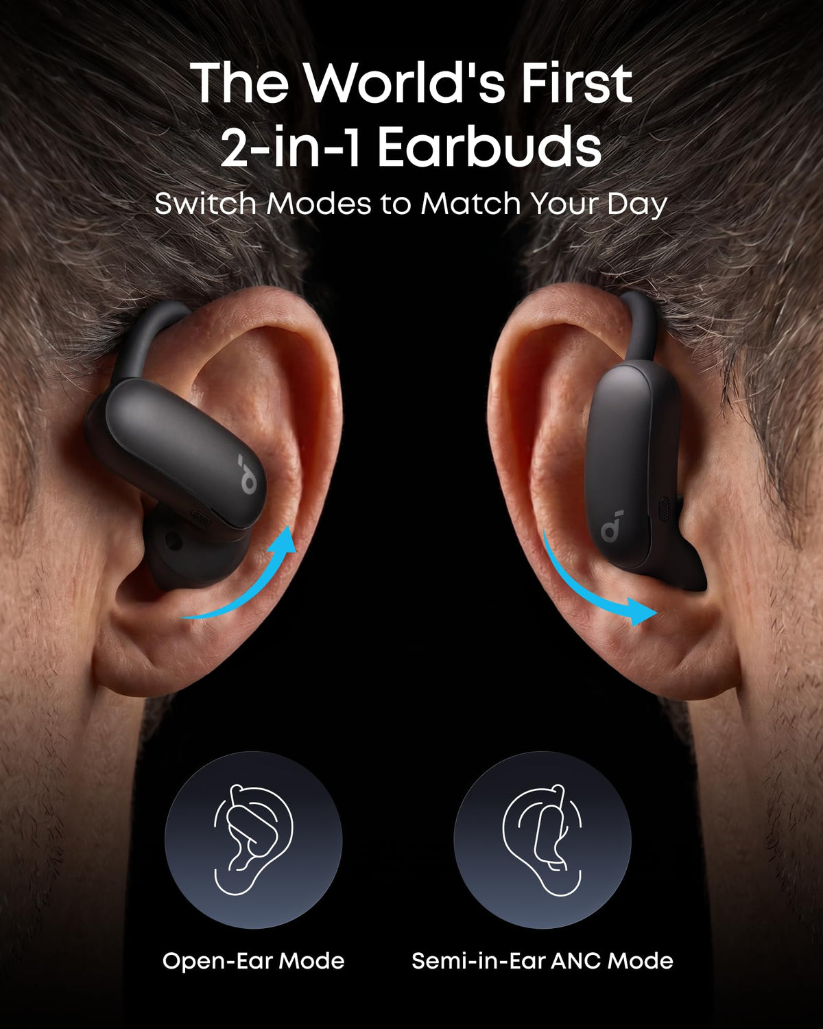 Soundcore AeroFit 2 Pro in ANC mode reducing surrounding noise for focused listening.