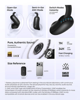 Soundcore AeroFit 2 Pro rapid charging adds hours of listening time.