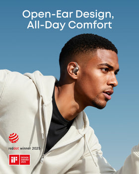 soundcore AeroFit 2 side profile showing adjustable hook, secure comfort benefit