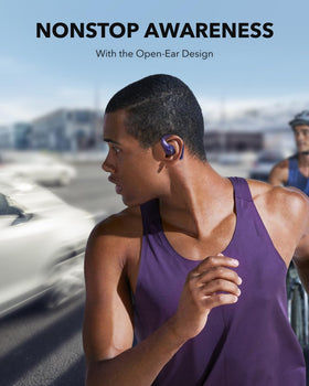Soundcore AeroFit Pro 46-hour playtime with case, extended listening.