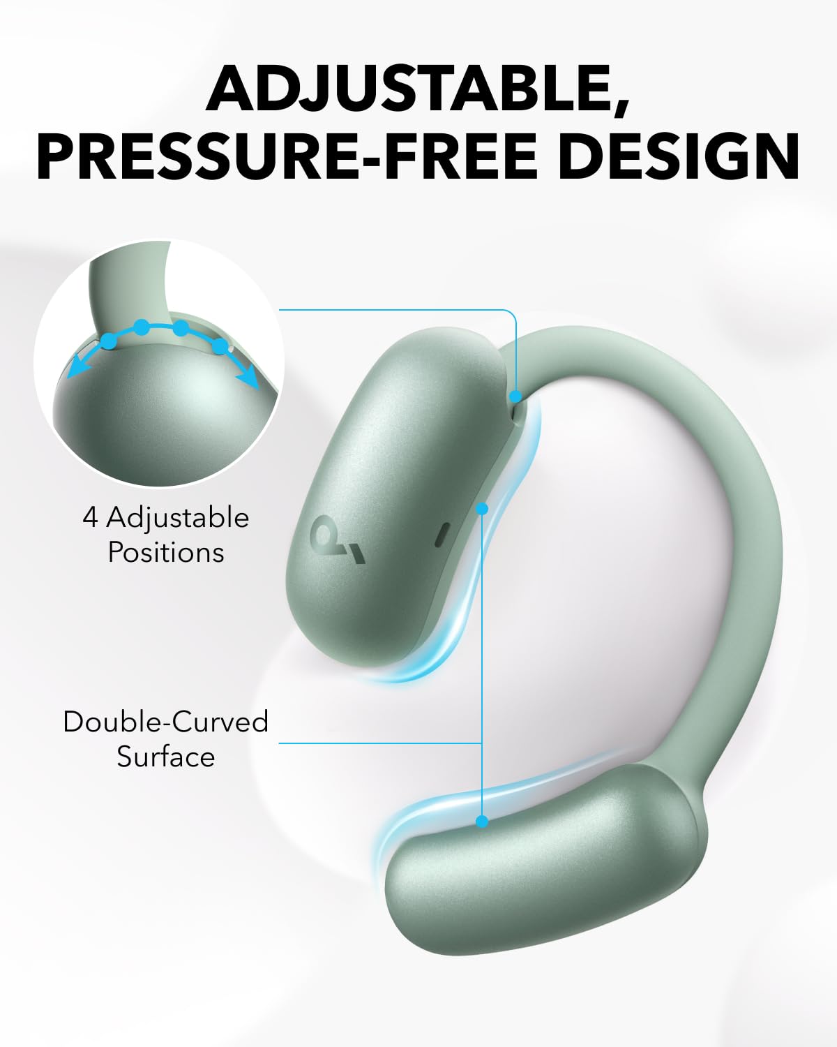 Soundcore AeroFit 2 adjustable ear hook detail demonstrating secure comfort