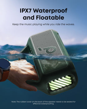 Soundcore Boom 2 floats on water for poolside listening.