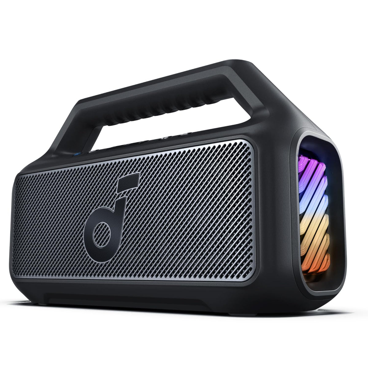 Soundcore Boom 2 front view, rugged design for portable outdoor listening.