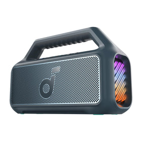 Soundcore Boom 2 front view shows rugged outdoor design and robust sound.