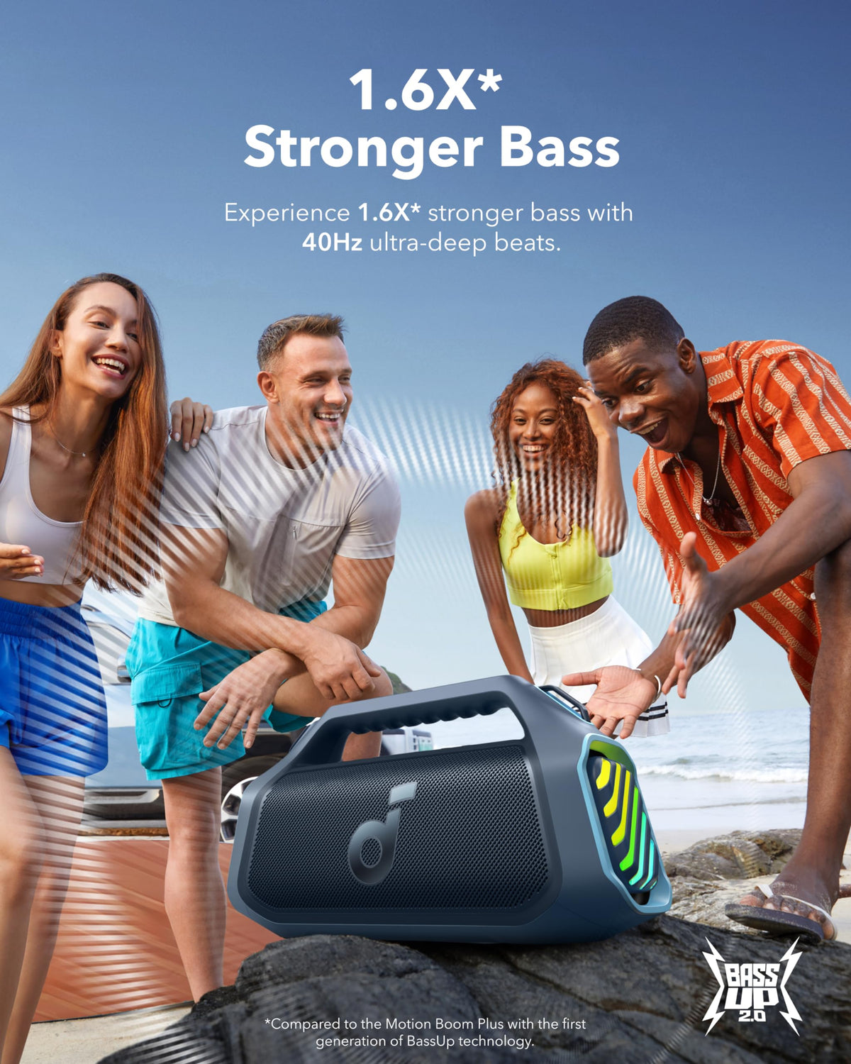 Soundcore Boom 2 Plus bass-enhanced output for immersive music on the go.