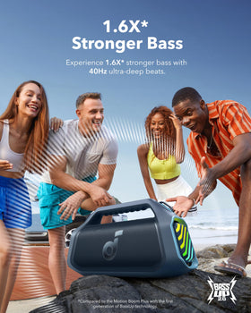 Soundcore Boom 2 Plus bass-enhanced output for immersive music on the go.